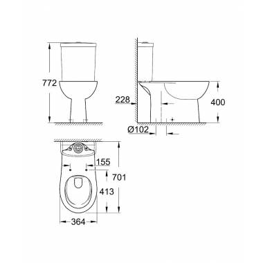 "Grohe" puodo dugnas BauCeramic, vertik. išėjimas 39429000