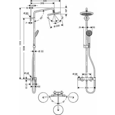 "Hansgrohe" dušo rinkinys "Croma 220" Dušo vamzdis 27185000