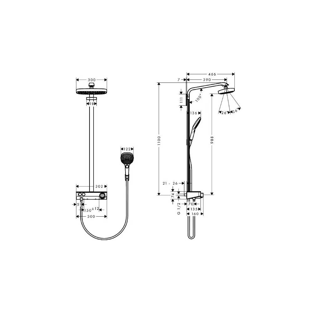 "Hansgrohe" dušo rinkinys "Raindance Select E 300 2jet" 27126400