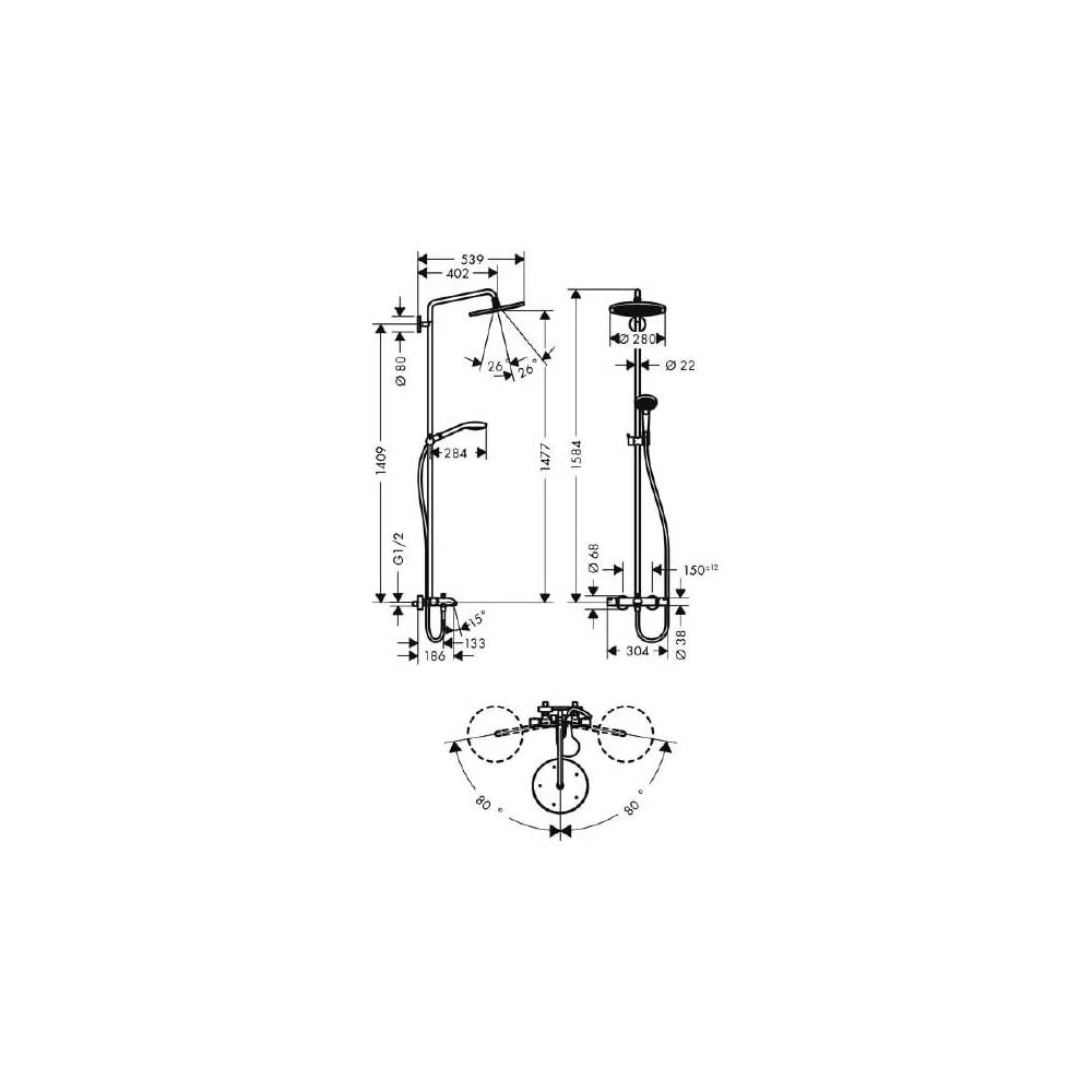 "Hansgrohe" dušo rinkinys "Croma Select 280 Air" 1 srovės dušo vamzdis