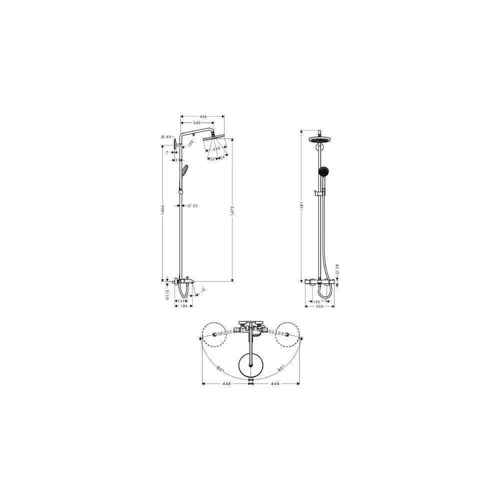 "Hansgrohe" dušo rinkinys "Croma 220" dušo vamzdis 27223000