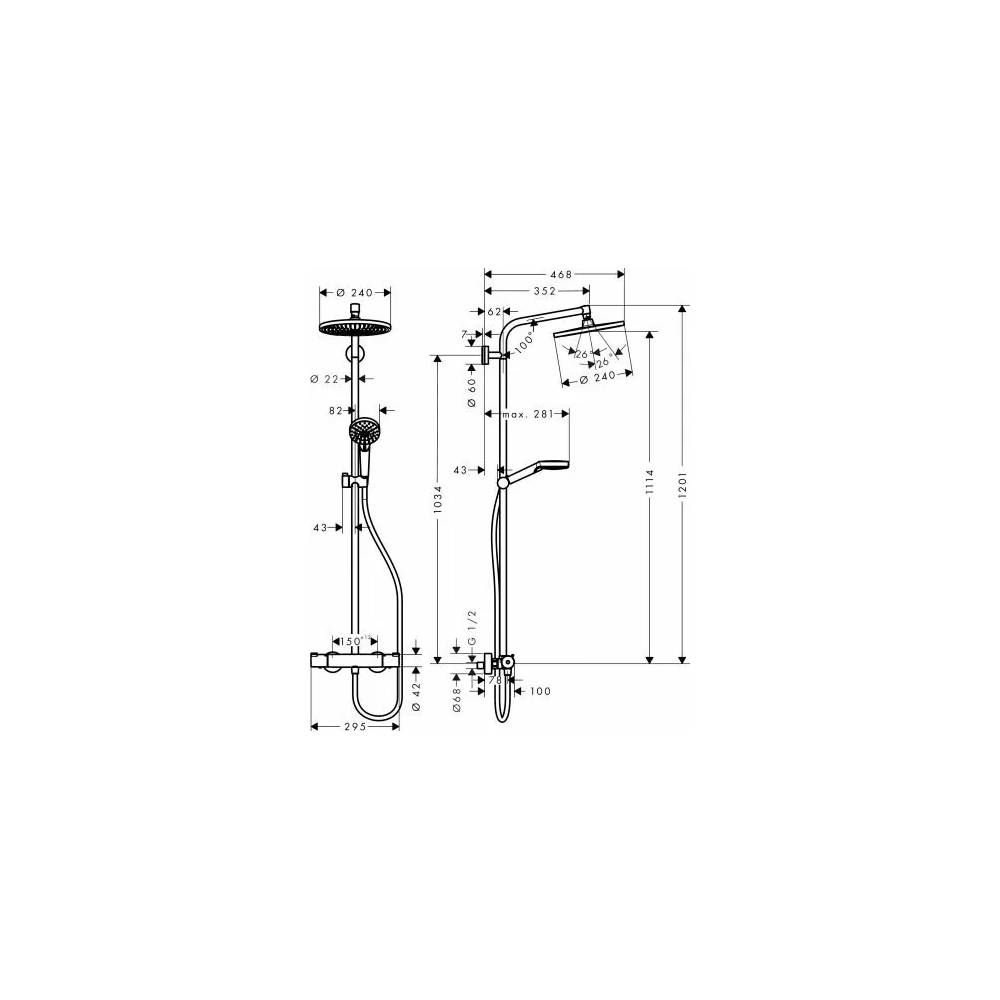 Hansgrohe dušas komplektas Crometta S 240 1jet Showerpipe EcoSmart 27268000