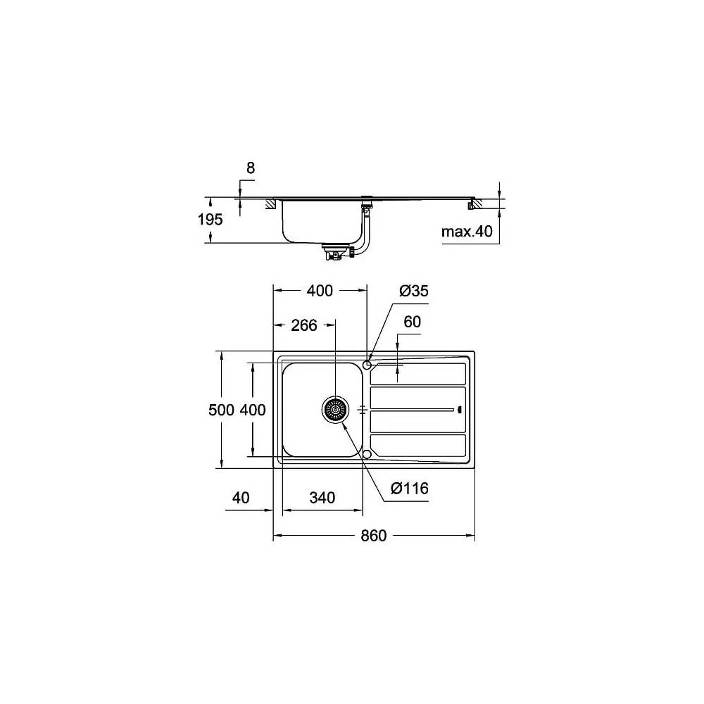 Komplektas: Grohe Minta 31573SD0 Virtuvės kriauklė K500 31571SD0 + maišytuvas Mint 32168000