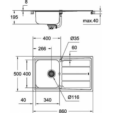 Komplektas: Grohe Minta 31573SD0 Virtuvės kriauklė K500 31571SD0 + maišytuvas Mint 32168000