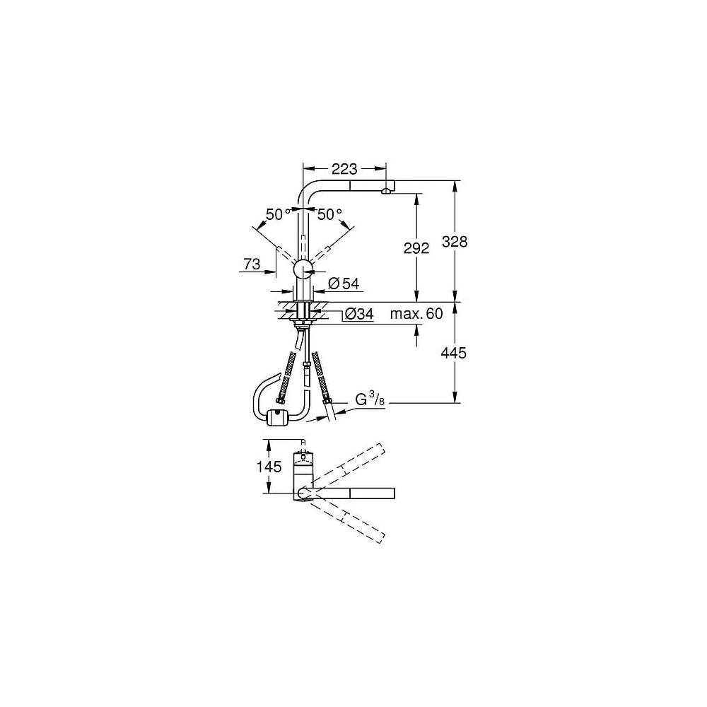 Komplektas: Grohe Minta 31573SD0 Virtuvės kriauklė K500 31571SD0 + maišytuvas Mint 32168000