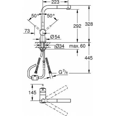 Komplektas: Grohe Minta 31573SD0 Virtuvės kriauklė K500 31571SD0 + maišytuvas Mint 32168000