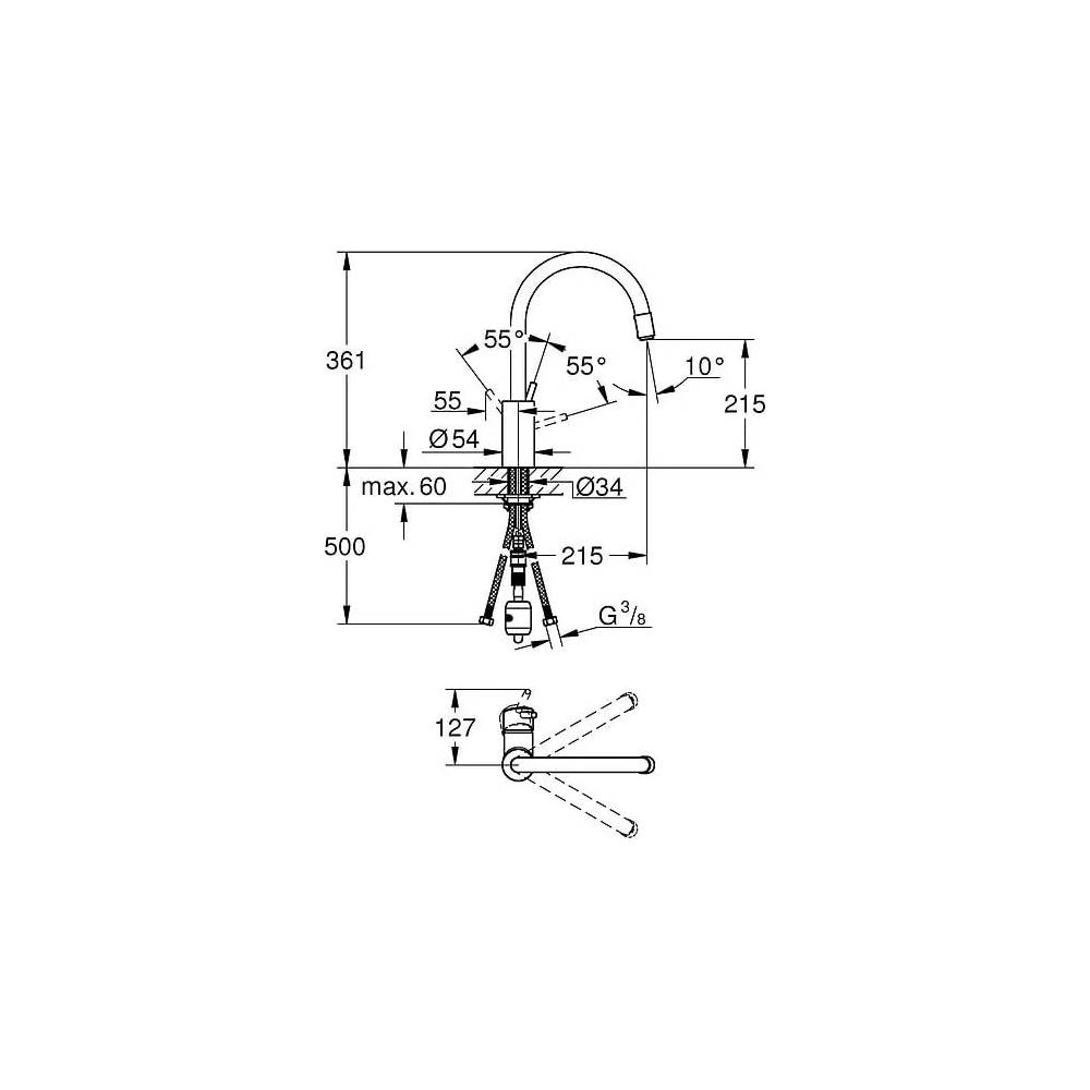 Komplektas: Grohe Concetto 31570SD0 Virtuvės kriauklė K400 31566SD0 + maišytuvas Concetto 32663001