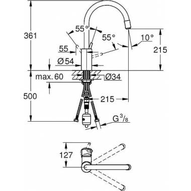 Komplektas: Grohe Concetto 31570SD0 Virtuvės kriauklė K400 31566SD0 + maišytuvas Concetto 32663001