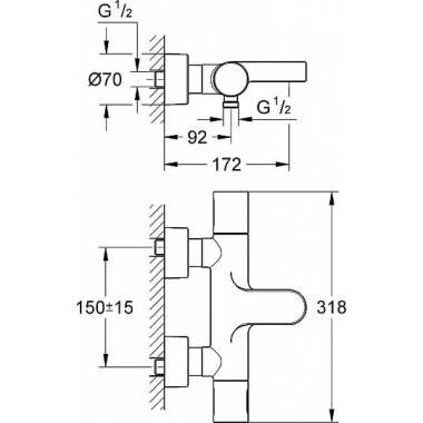 "Grohe" termostatinis maišytuvas voniai ir dušui "Grohtherm 3000 Cosmopolitan" 34276000