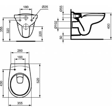 "Ideal Standard Eurovit K881201" sieninis praustuvas