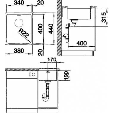 BLANCO ANDANO 340-U CNS 3½" LF o.Afb