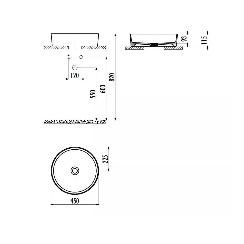 apvalus stalviršis praustuvas Loop 45x45 cm matinis baltas