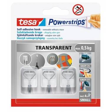 Drabužių kabliukas Tesa Powerstrips, 3 vnt., skaidri