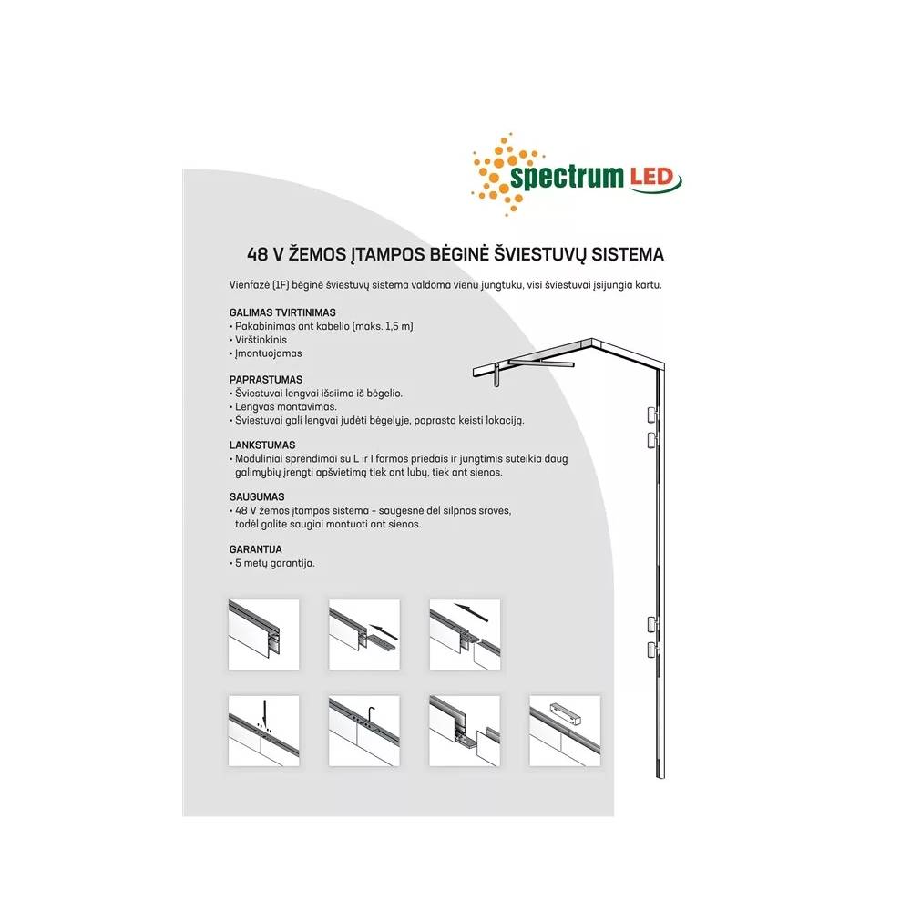 Bėgių tvirtinimo detalė lubų ir sienų Spectrum System Shift WLD+40026, 17 W, LED