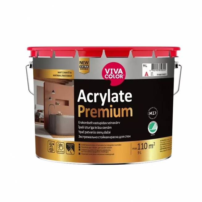 Sienų dažai Vivacolor ACRYLATE PREMIUM, balta, 9 l