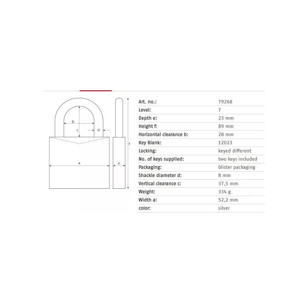 Spyna Abus 79268, sidabro, 89 mm x 52 mm