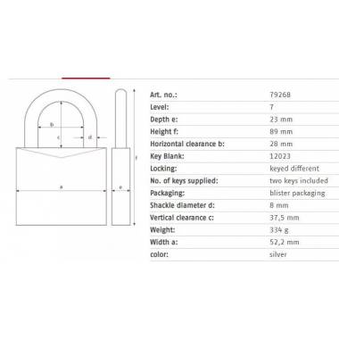 Spyna Abus 79268, sidabro, 89 mm x 52 mm