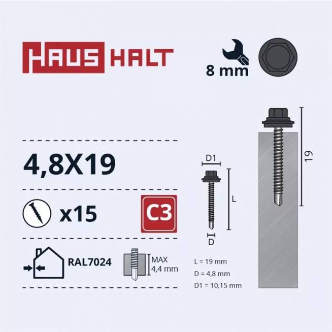 Savisriegis Haushalt DIN 7504K, 4.8 mm x 19 mm, 15 vnt.