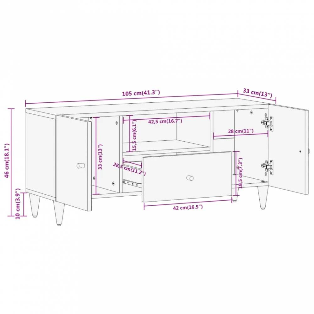 Televizoriaus spintelė, 105x33x46cm, mango medienos masyvas
