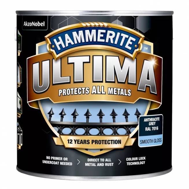 Emaliniai dažai Hammerite Ultima Smooth, blizgus, 2.2 l, antracito