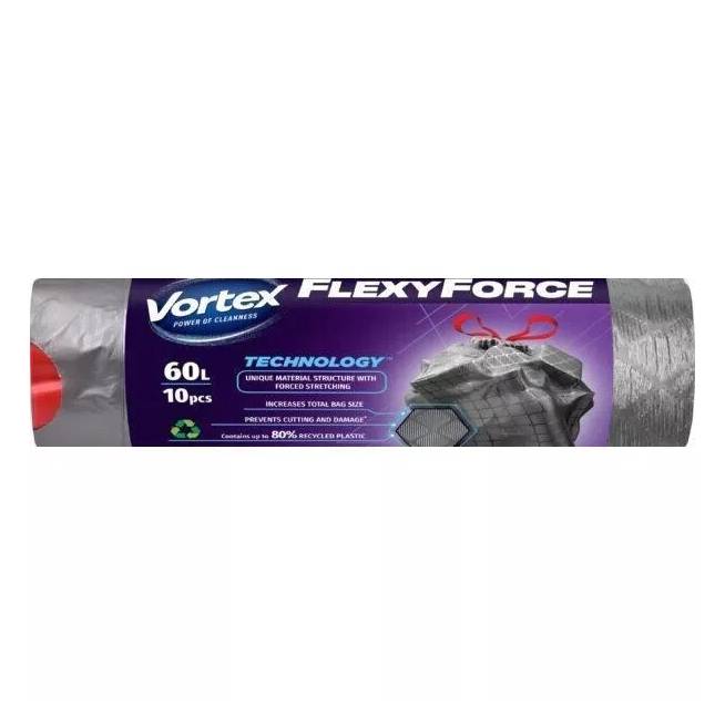 Šiukšlių maišai Vortex Flexy Force, 60 l, 10 vnt.