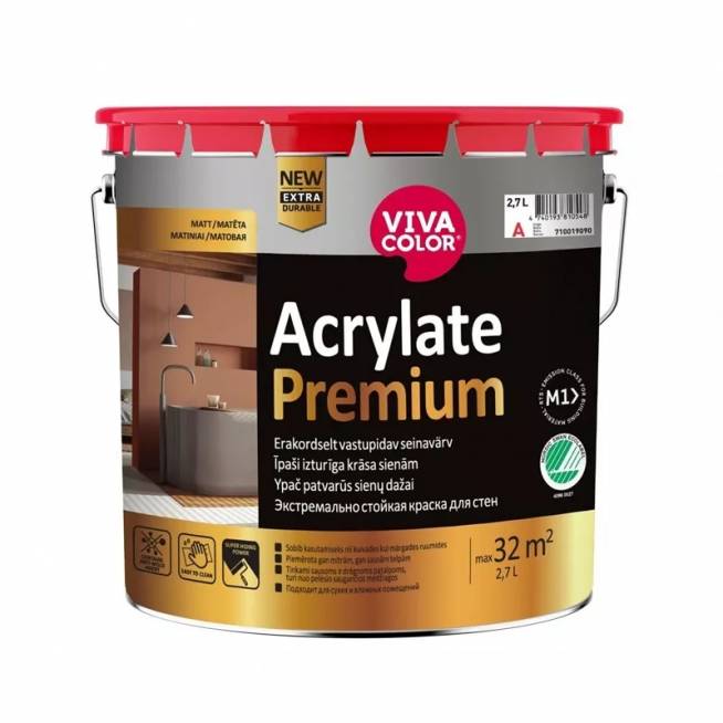 Dažai Vivacolor ACRYLATE PREMIUM, balta, 2.7 l