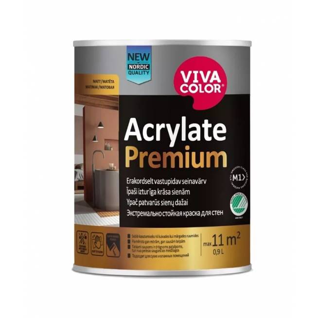 Sienų dažai Vivacolor ACRYLATE PREMIUM, balta, 0.9 l