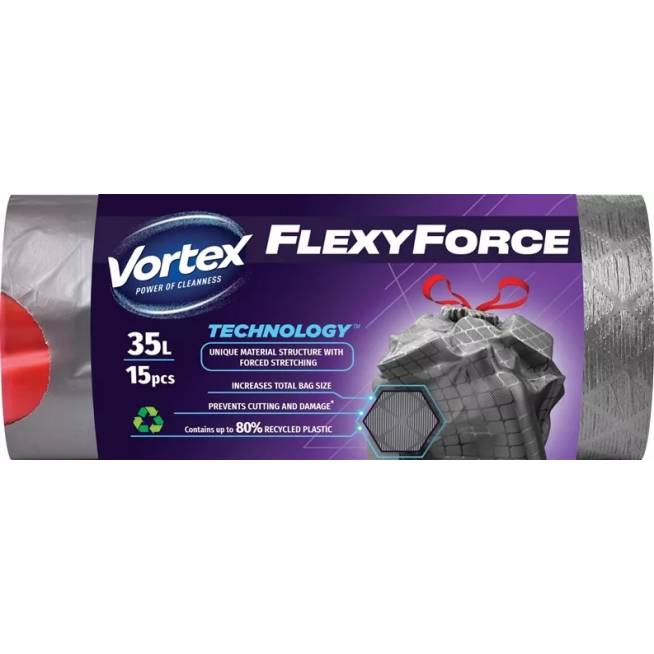 Šiukšlių maišai Vortex Flexy Force, 35 l, 15 vnt.