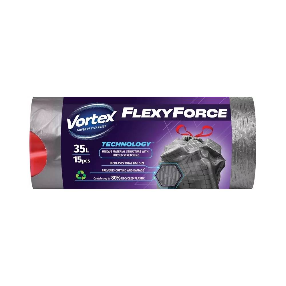 Šiukšlių maišai Vortex Flexy Force, 35 l, 15 vnt.