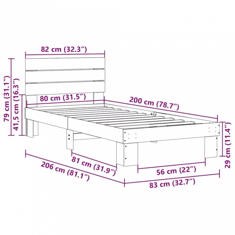 lovos rėmas su galvūgaliu be čiužinio 80x200 cm ąžuolo masyvo