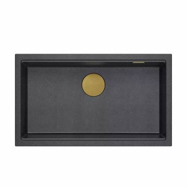 LOGAN 110 GraniteQ black diamond 76x44x23,5 cm 1 dubens kriauklė su rankiniu sifonu / aukso spalvos