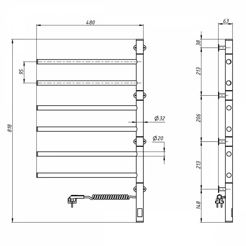 Elektrinis rankšluosčių džiovintuvas WHITE ARABESQUE Sensor 480х800