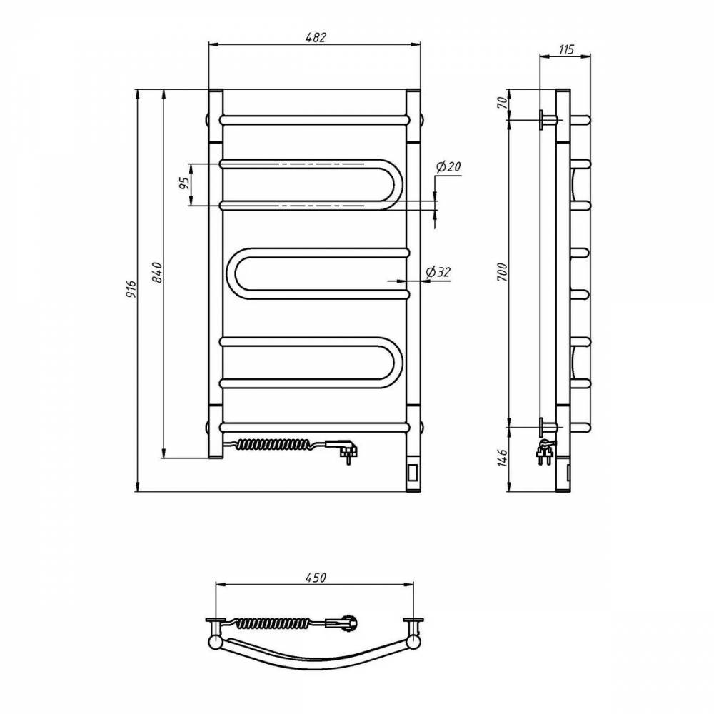 Elektrinis rankšluosčių džiovintuvas WHITE PIROUETTE Sensor 480х800 left