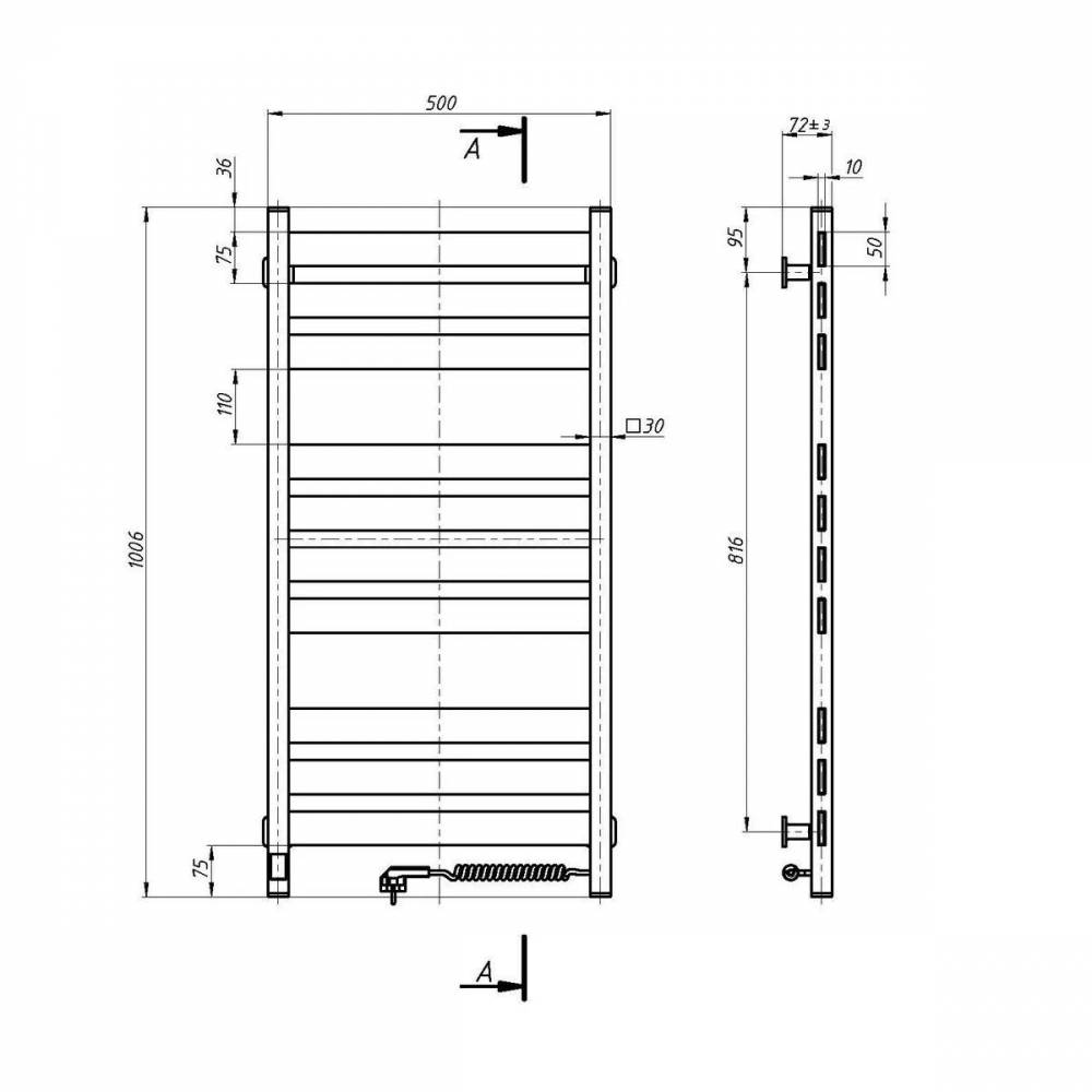 Elektrinis rankšluosčių džiovintuvas WHITE LARGO Sensor 500x1000 right