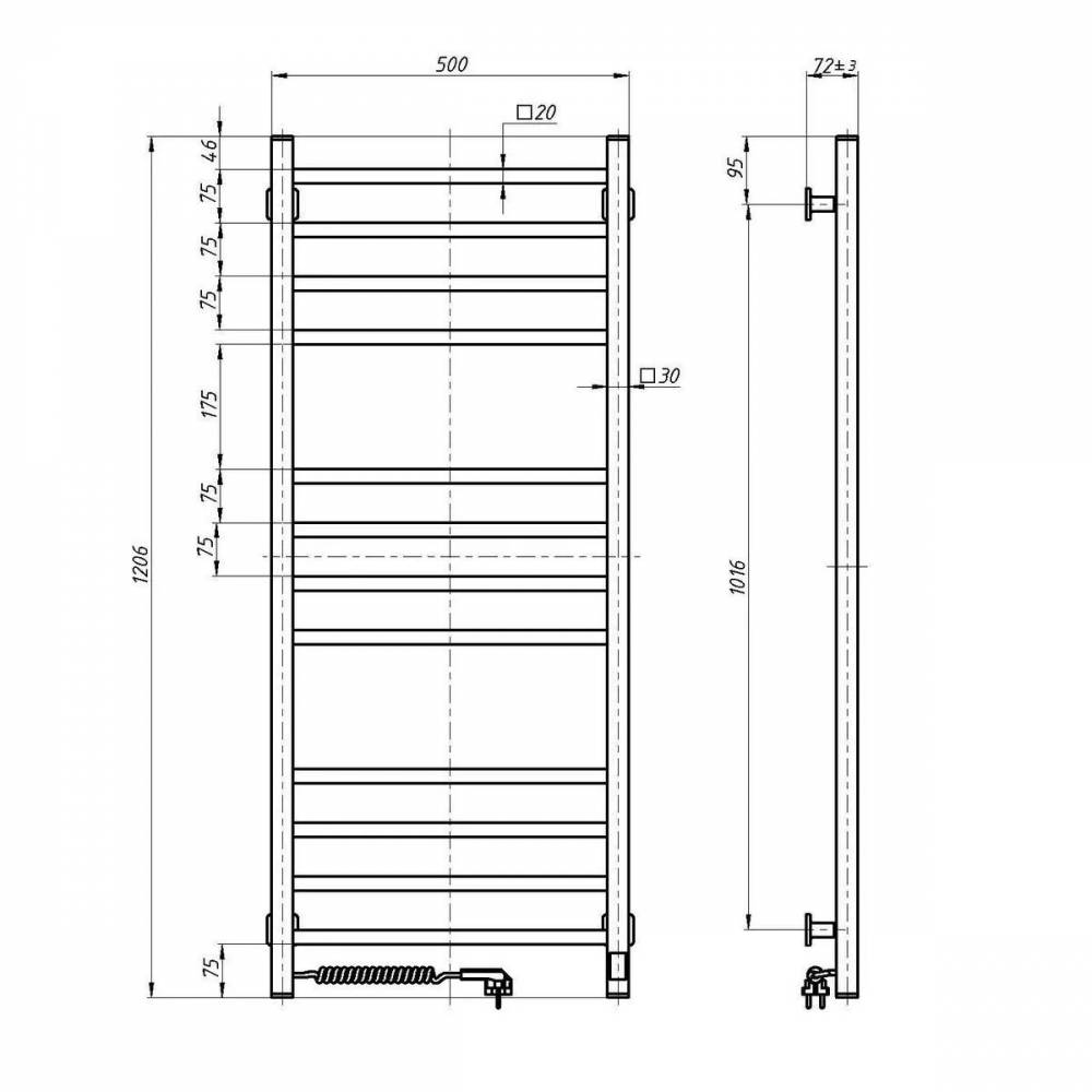 Elektrinis rankšluosčių džiovintuvas WHITE LOFT Sensor 500x1200 kairėje