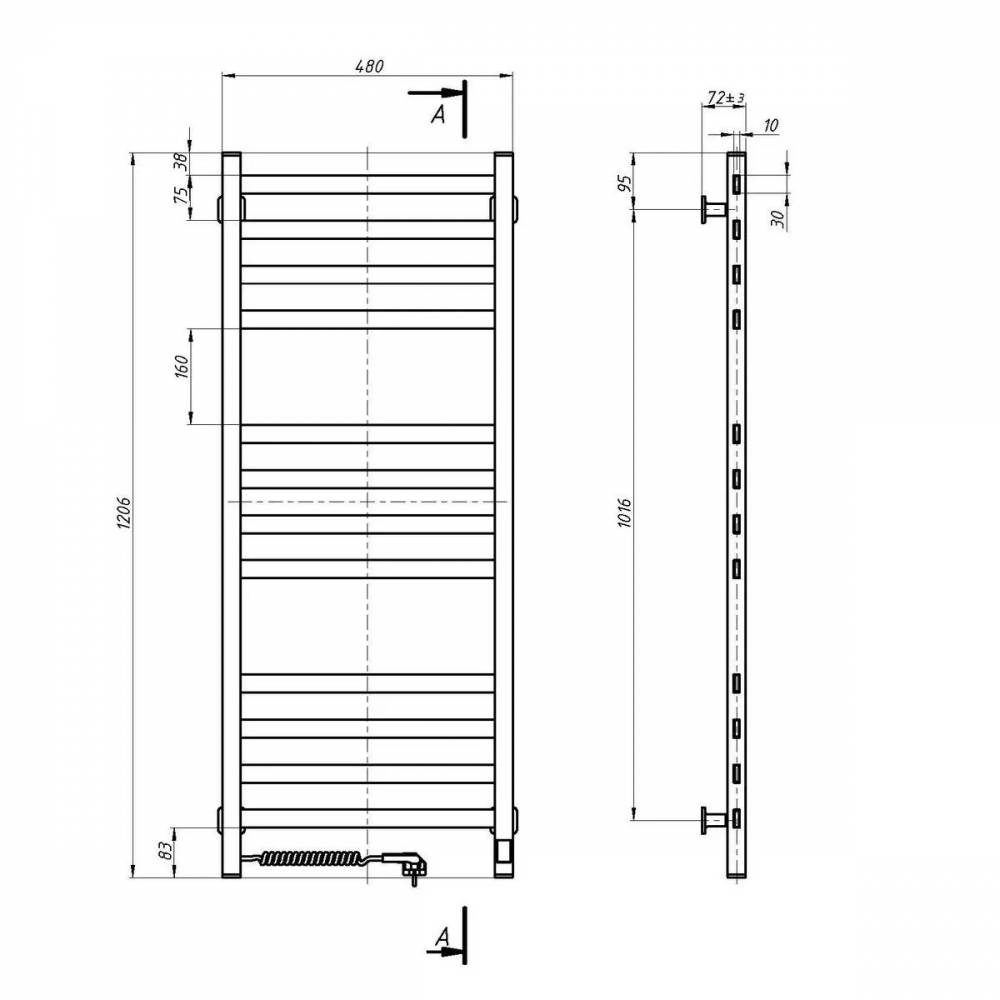 Elektrinis rankšluosčių džiovintuvas WHITE AVANGARD Sensor 480х1200 kairėje