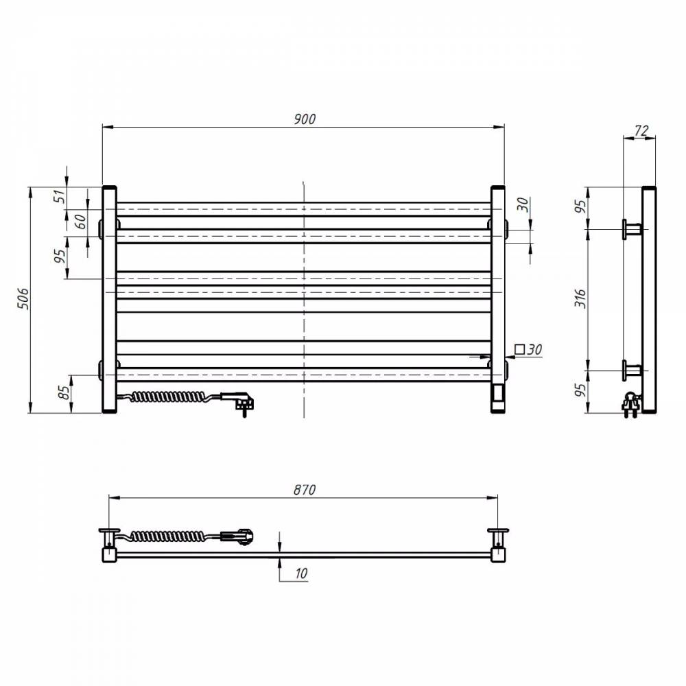 Elektrinis rankšluosčių džiovintuvas BLACK AVANGARD Sensor 900х500 left