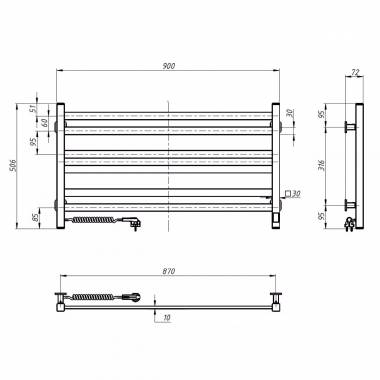 Elektrinis rankšluosčių džiovintuvas BLACK AVANGARD Sensor 900х500 left