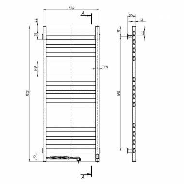 Elektrinis rankšluosčių džiovintuvas WHITE ELLIPSE Sensor 500x1200 left