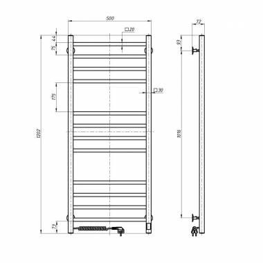 Nerūdijančio plieno elektrinis rankšluosčių džiovintuvas LOFT Sensor 500x1200 kairėje