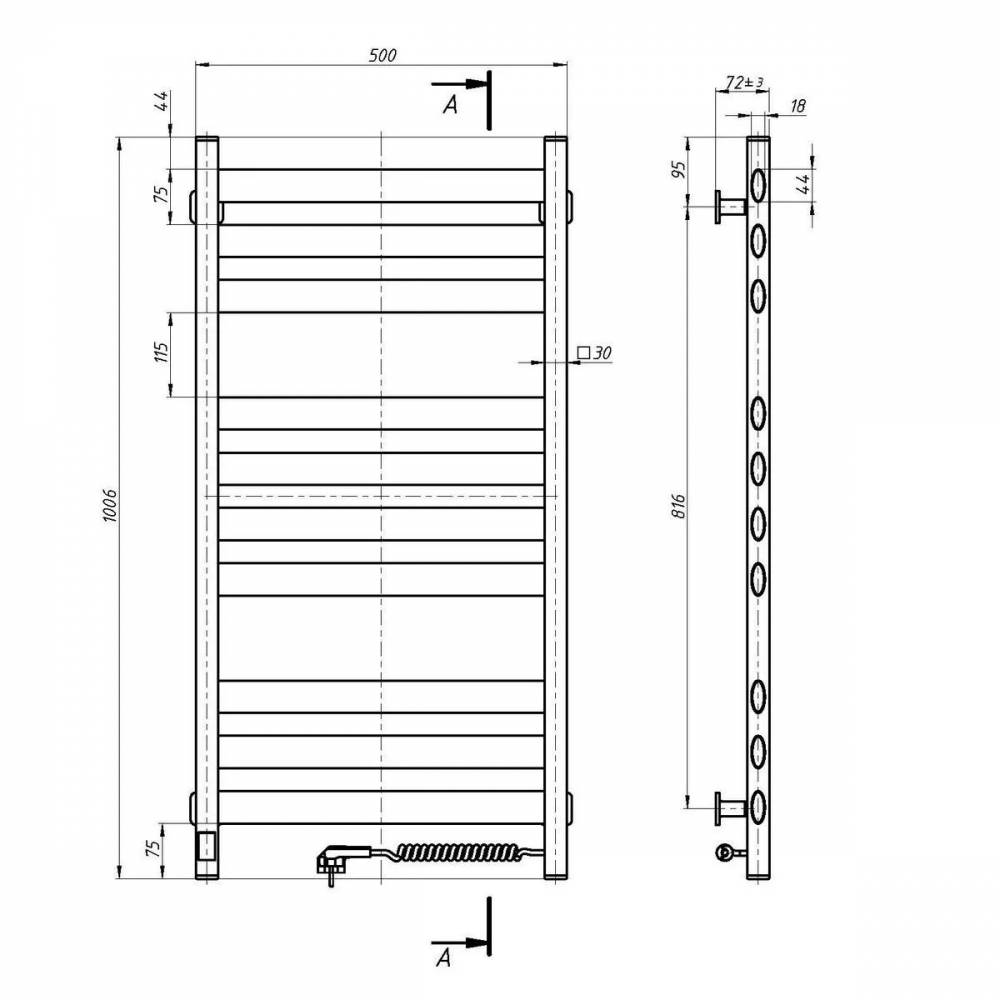 Elektrinis rankšluosčių džiovintuvas WHITE ELLIPSE Sensor 500x1000 right