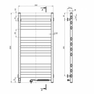 Elektrinis rankšluosčių džiovintuvas WHITE ELLIPSE Sensor 500x1000 right