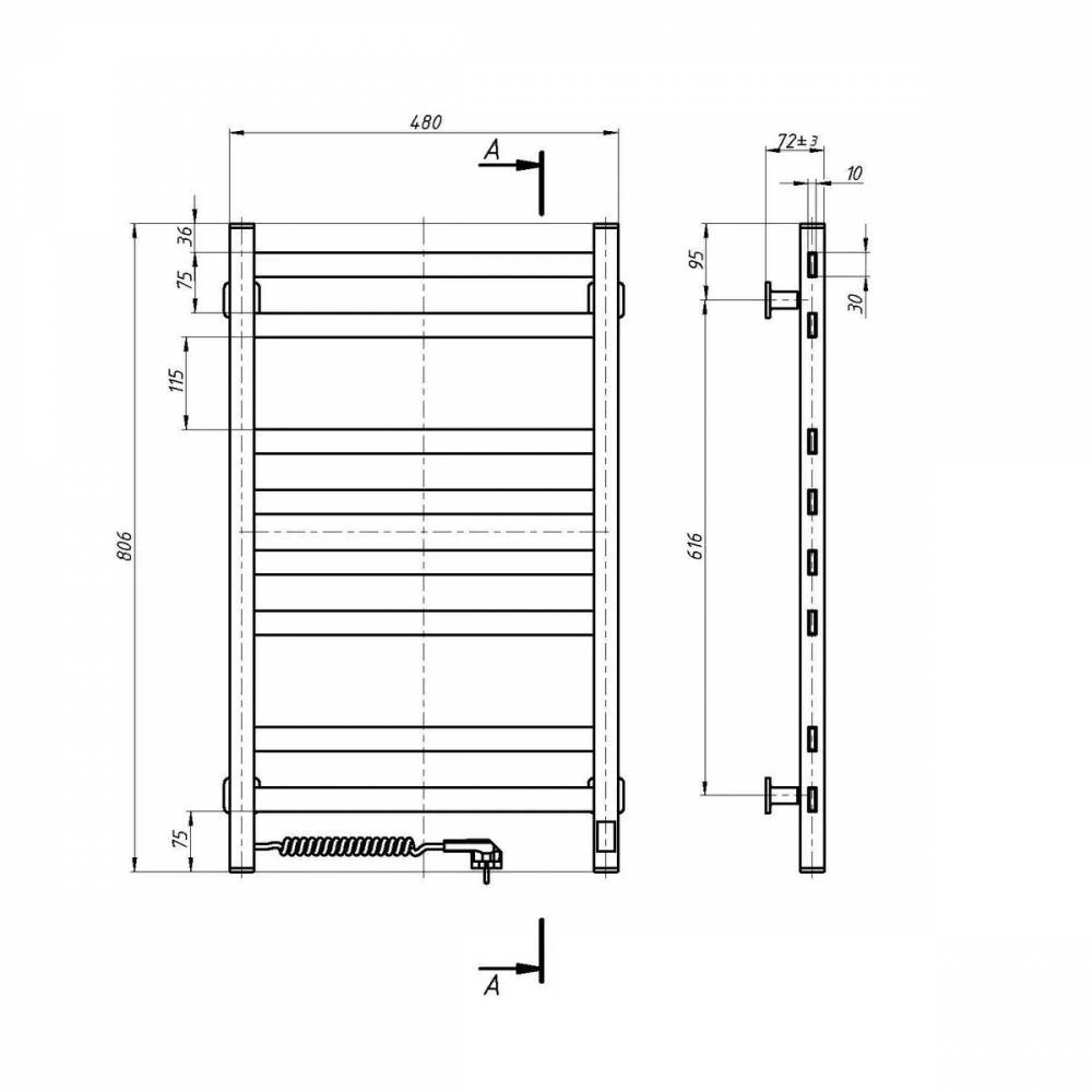 Elektrinis rankšluosčių džiovintuvas WHITE AVANGARD Sensor 480х800 left