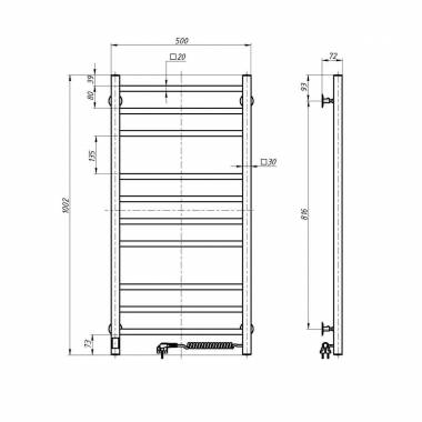 Nerūdijančio plieno elektrinis rankšluosčių džiovintuvas LOFT Sensor 500x1000 right