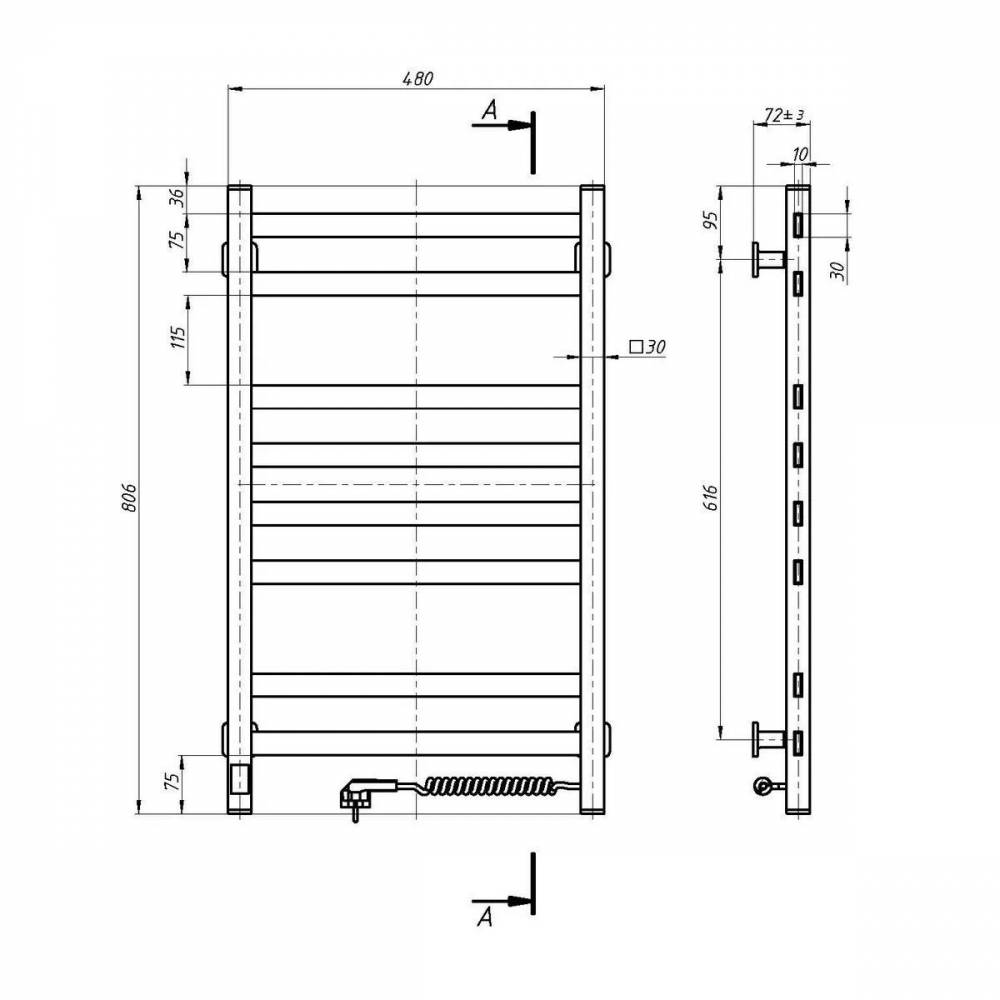 Elektrinis rankšluosčių džiovintuvas WHITE AVANGARD Sensor 480х800 right