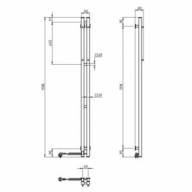 Elektrinis rankšluosčių džiovintuvas WHITE NAVIN SILOUETTE QUADRO 90х1500 Sensor right