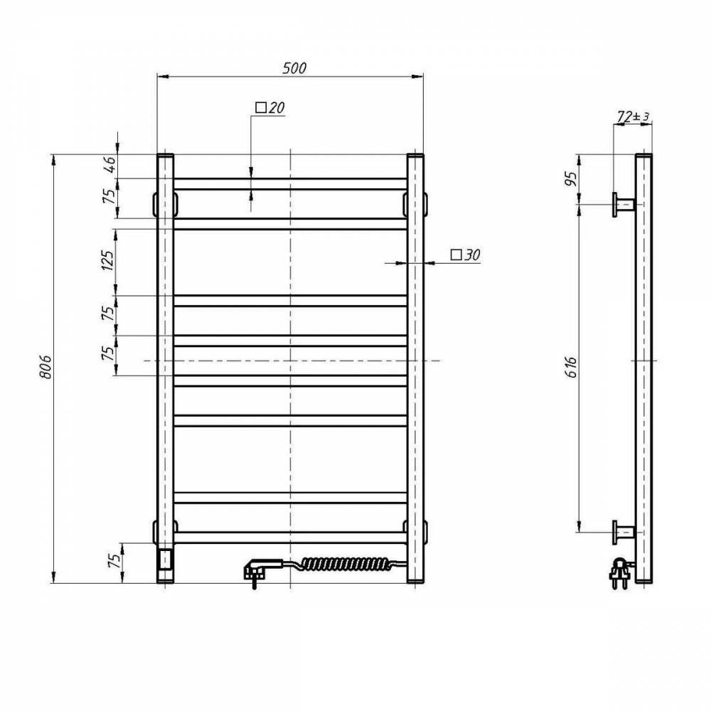 Elektrinis rankšluosčių džiovintuvas WHITE LOFT Sensor 500x800 right