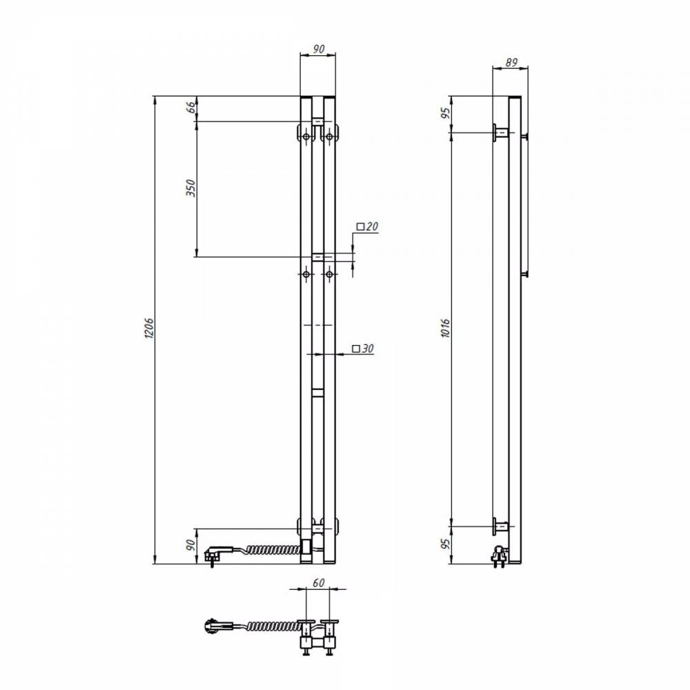 Elektrinis rankšluosčių džiovintuvas BLACK NAVIN SILOUETTE QUADRO 90х1200 Sensor right