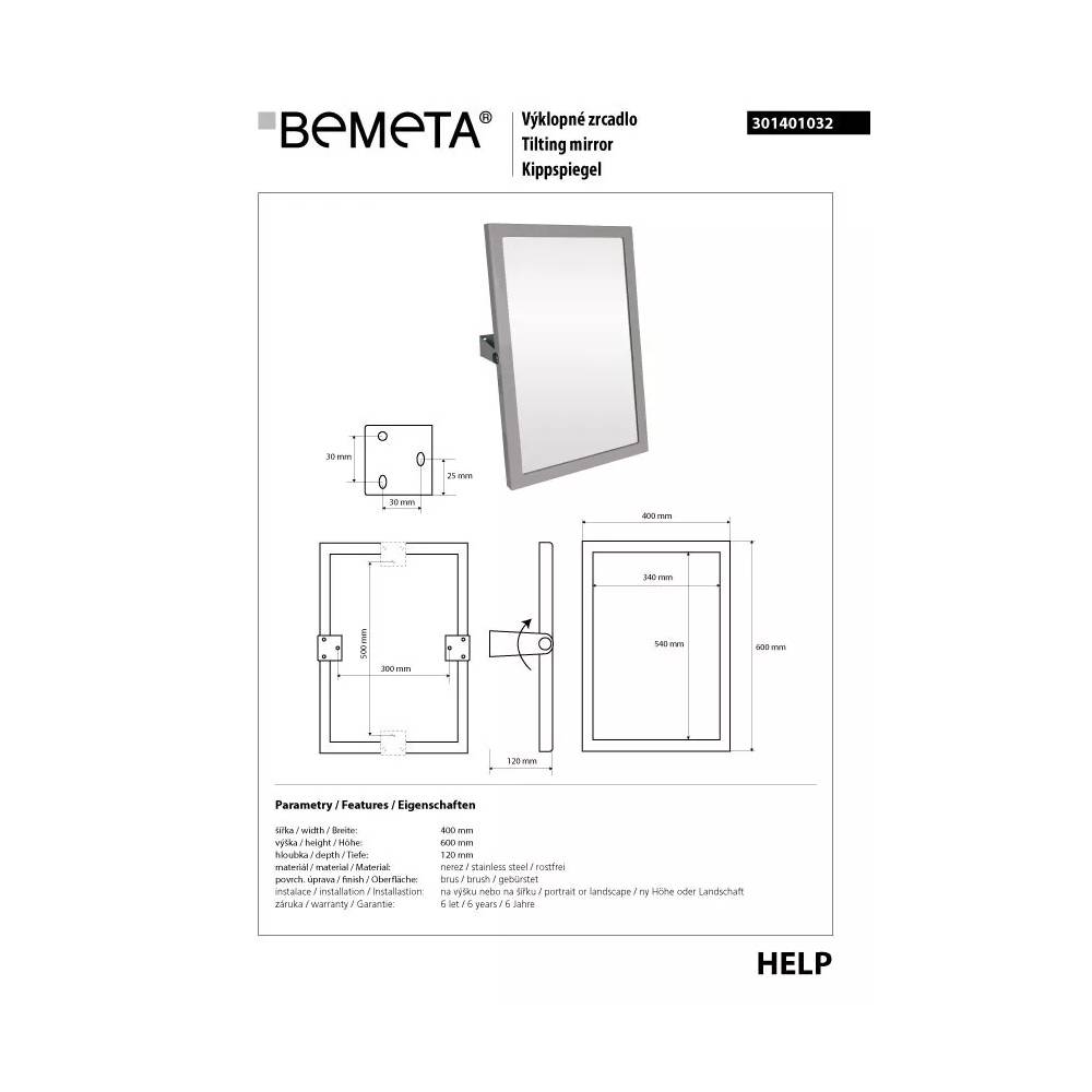 PAGALBA: 400 x 600 mm pasukamas veidrodis, nerūdijantis šlifuotas plienas