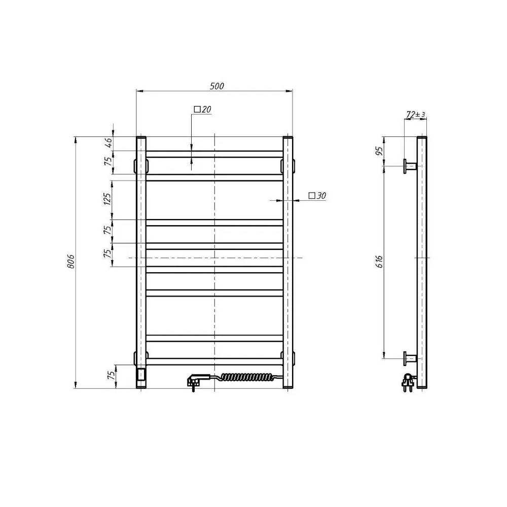 Elektrinis rankšluosčių džiovintuvas WHITE LOFT Sensor 500x800 right